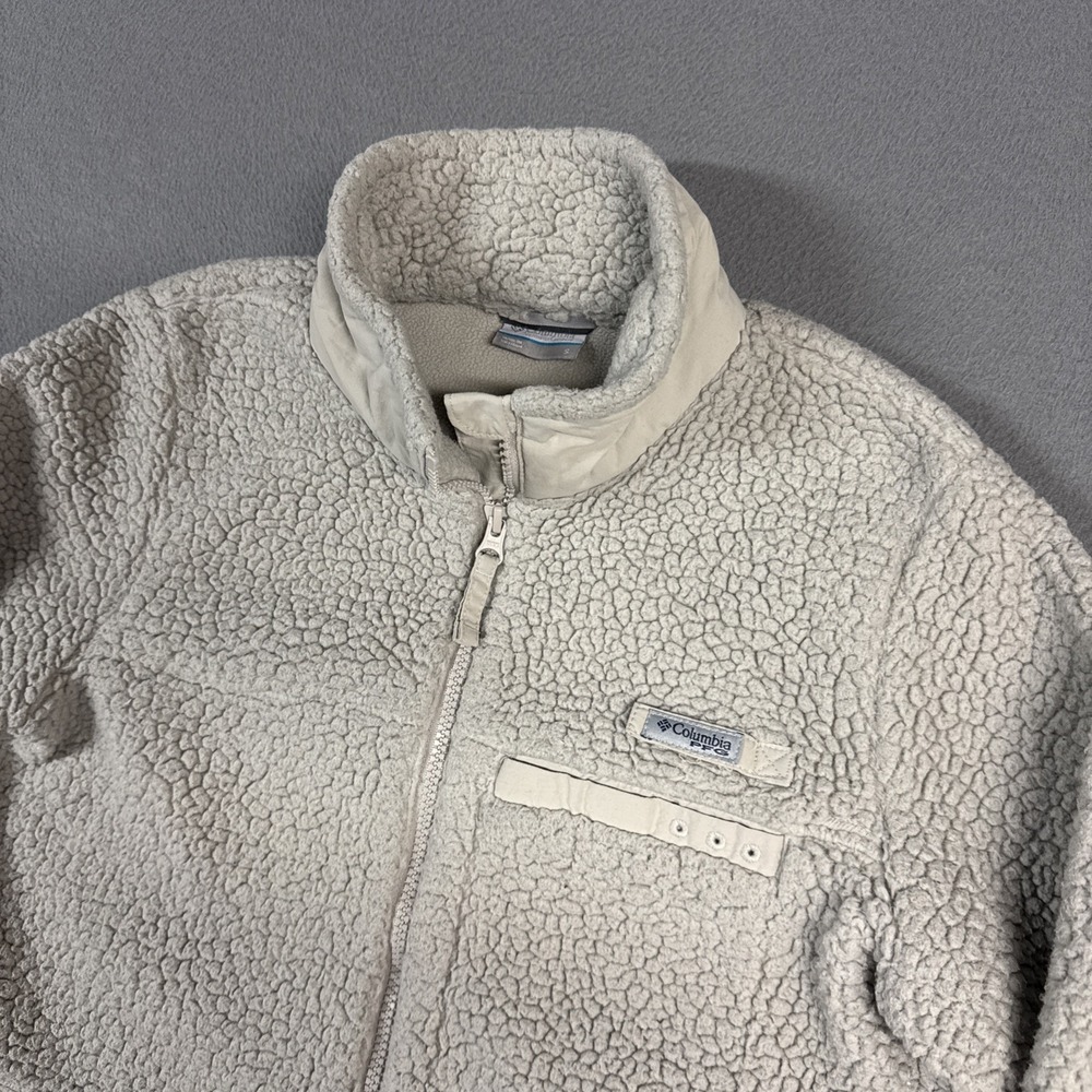 Columbia PFG Jacket Womens Small Cream White Sherpa Fleece Full Zip Polyester
